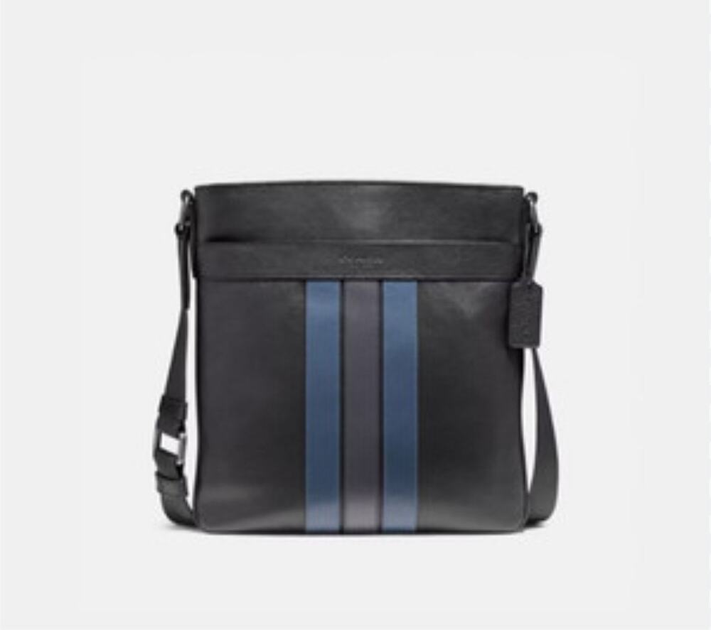 Coach Black Blue Charles Crossbody Bag Purse GS